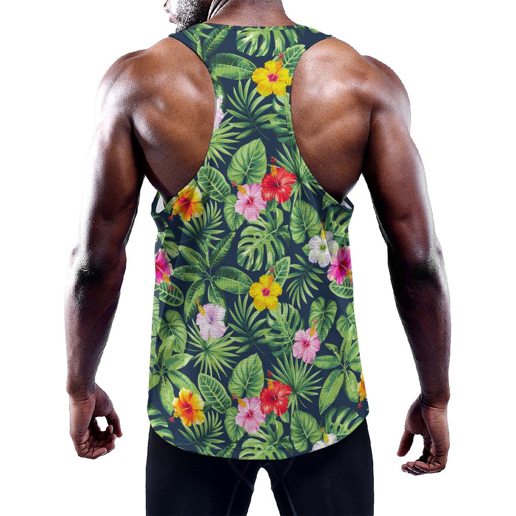 Tropical Hibiscus Flowers Pattern Print Training Tank Top