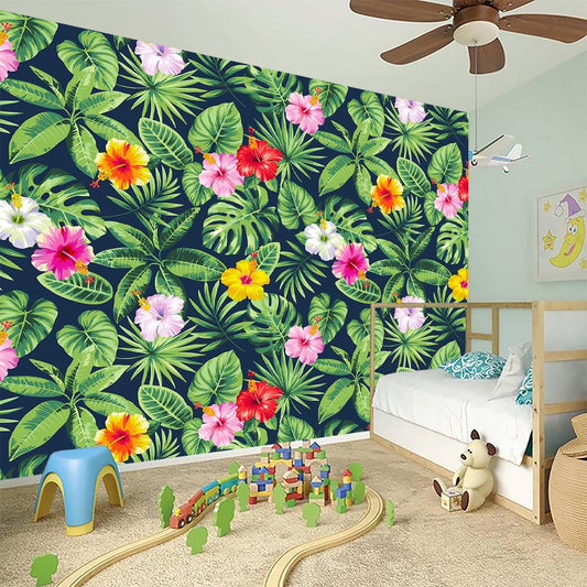 Tropical Hibiscus Flowers Pattern Print Wall Sticker