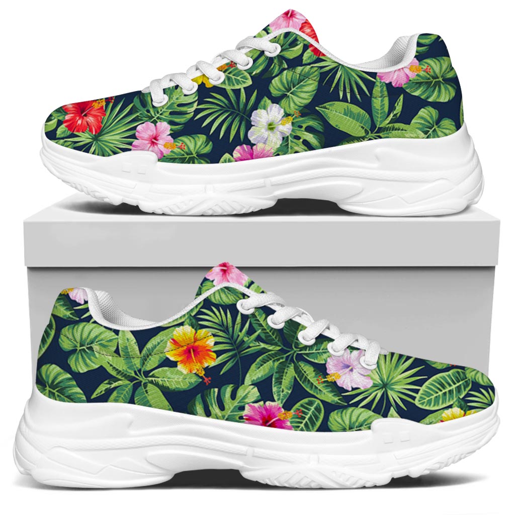 Tropical Hibiscus Flowers Pattern Print White Chunky Shoes