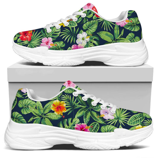Tropical Hibiscus Flowers Pattern Print White Chunky Shoes