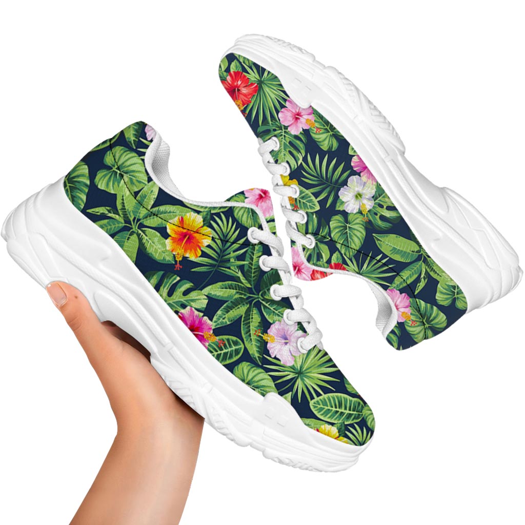 Tropical Hibiscus Flowers Pattern Print White Chunky Shoes