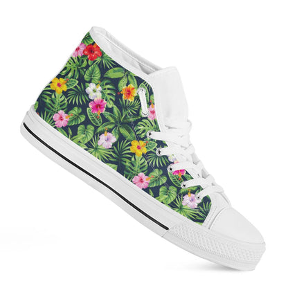 Tropical Hibiscus Flowers Pattern Print White High Top Sneakers