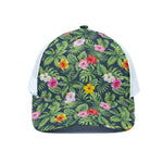 Tropical Hibiscus Flowers Pattern Print White Mesh Trucker Cap