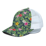 Tropical Hibiscus Flowers Pattern Print White Mesh Trucker Cap