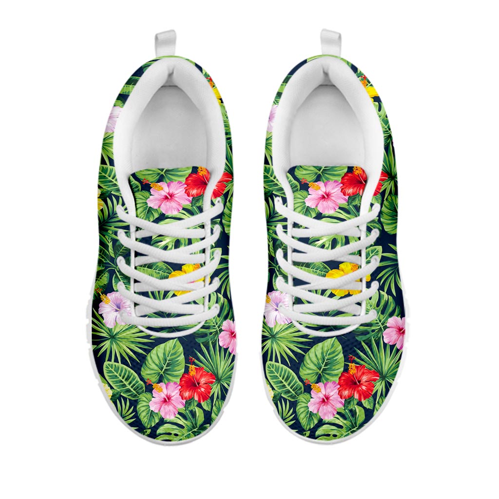 Tropical Hibiscus Flowers Pattern Print White Running Shoes