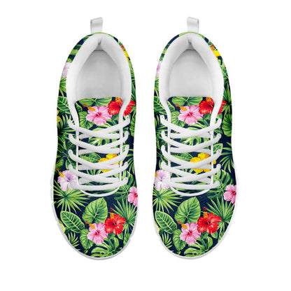 Tropical Hibiscus Flowers Pattern Print White Running Shoes
