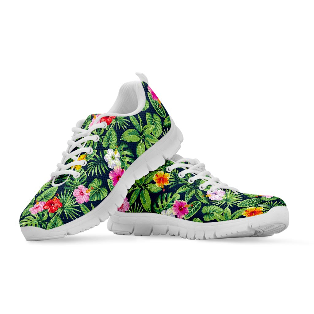 Tropical Hibiscus Flowers Pattern Print White Running Shoes