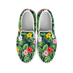 Tropical Hibiscus Flowers Pattern Print White Slip On Sneakers