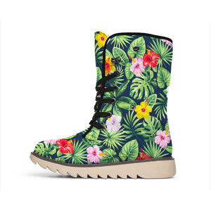 Tropical Hibiscus Flowers Pattern Print Winter Boots