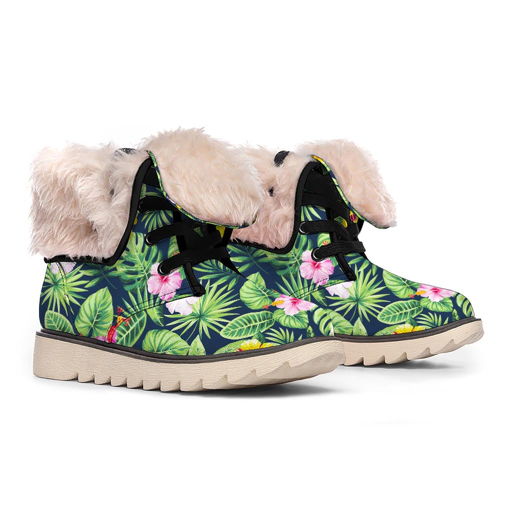 Tropical Hibiscus Flowers Pattern Print Winter Boots