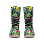 Tropical Hibiscus Flowers Pattern Print Winter Boots