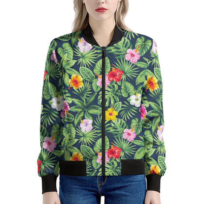 Tropical Hibiscus Flowers Pattern Print Women's Bomber Jacket