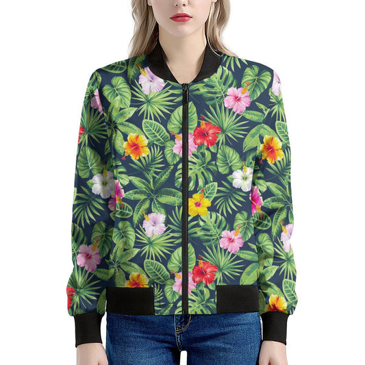 Tropical Hibiscus Flowers Pattern Print Women's Bomber Jacket