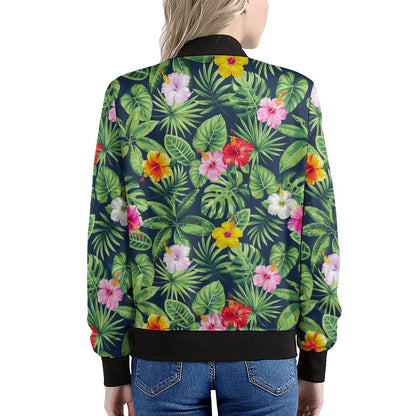 Tropical Hibiscus Flowers Pattern Print Women's Bomber Jacket