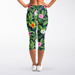 Tropical Hibiscus Flowers Pattern Print Women's Capri Leggings
