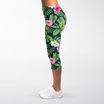 Tropical Hibiscus Flowers Pattern Print Women's Capri Leggings