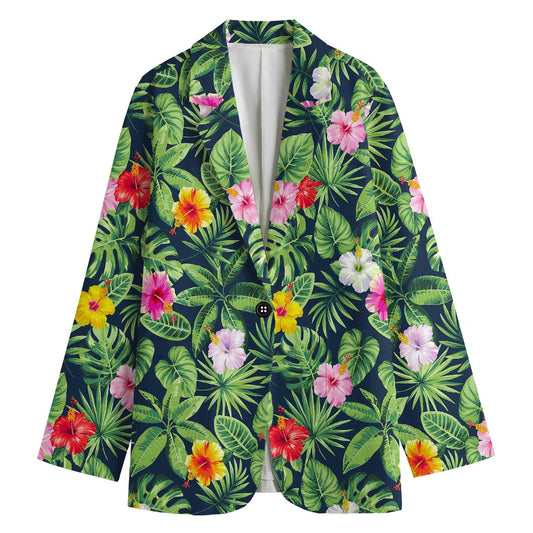 Tropical Hibiscus Flowers Pattern Print Women's Cotton Blazer