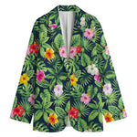 Tropical Hibiscus Flowers Pattern Print Women's Cotton Blazer