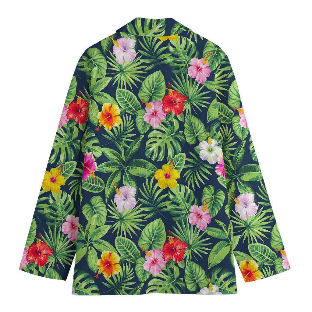 Tropical Hibiscus Flowers Pattern Print Women's Cotton Blazer