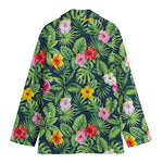 Tropical Hibiscus Flowers Pattern Print Women's Cotton Blazer
