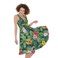 Tropical Hibiscus Flowers Pattern Print Sleeveless Knee Length Dress