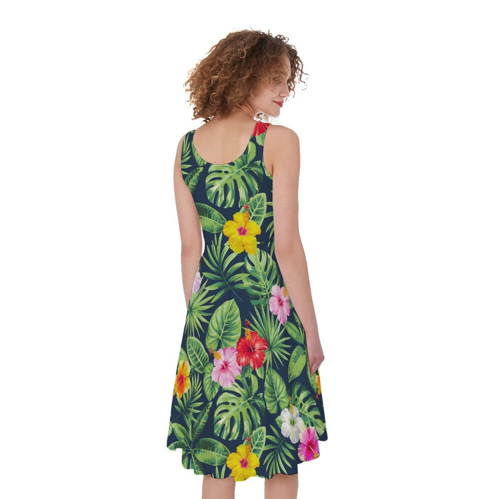 Tropical Hibiscus Flowers Pattern Print Women's Sleeveless Dress