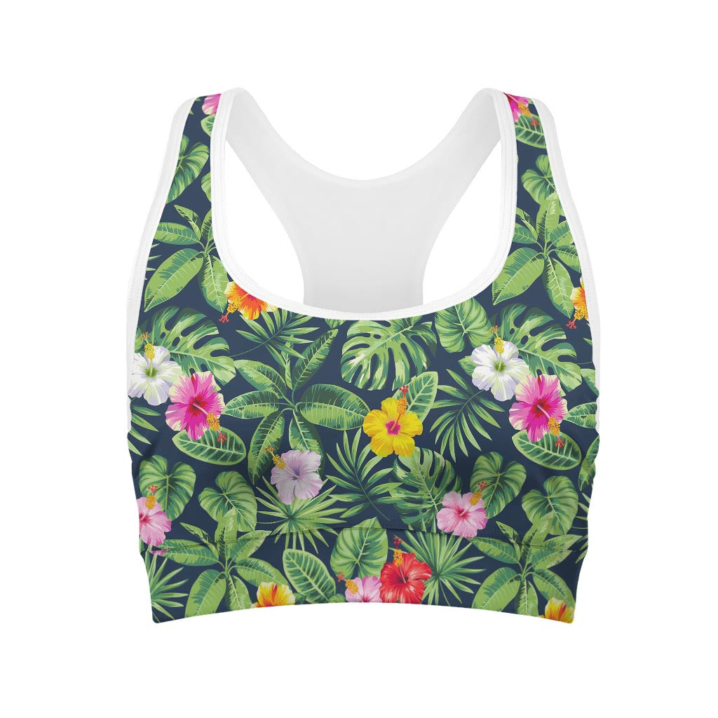 Tropical Hibiscus Flowers Pattern Print Women's Sports Bra