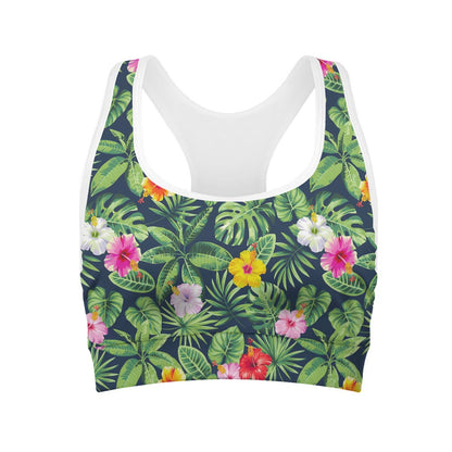 Tropical Hibiscus Flowers Pattern Print Women's Sports Bra