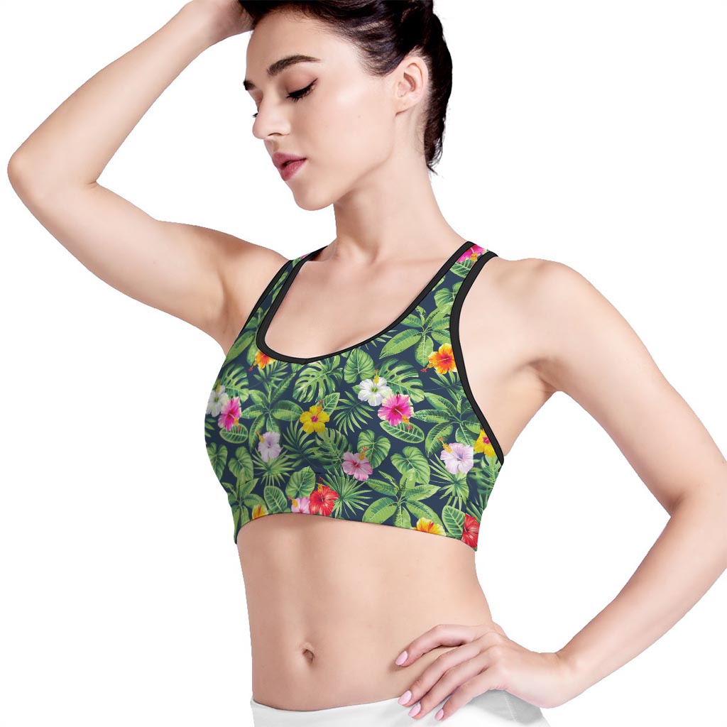 Tropical Hibiscus Flowers Pattern Print Women's Sports Bra