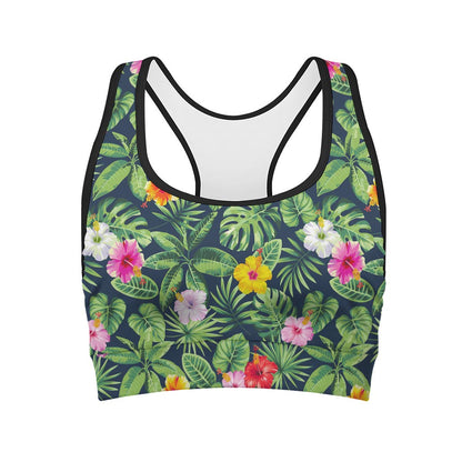 Tropical Hibiscus Flowers Pattern Print Women's Sports Bra