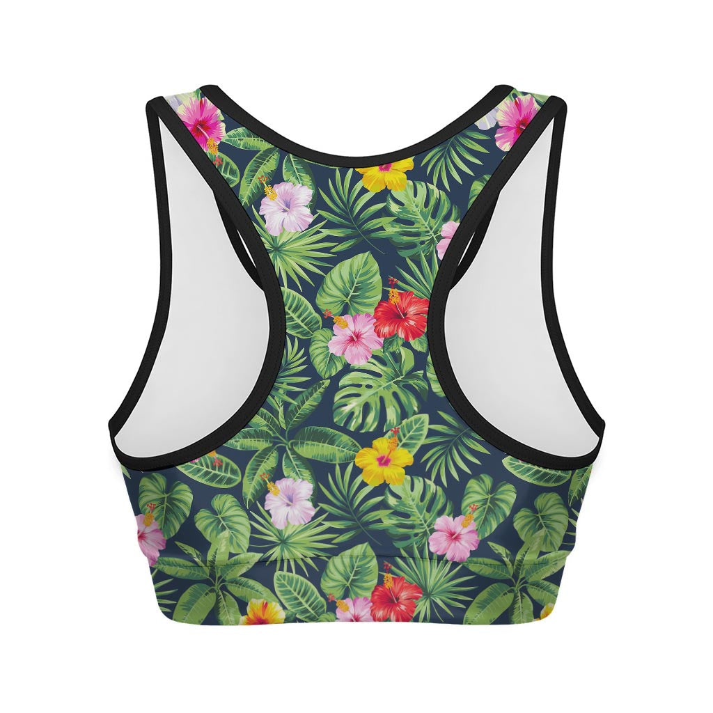 Tropical Hibiscus Flowers Pattern Print Women's Sports Bra