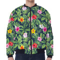 Tropical Hibiscus Flowers Pattern Print Zip Sleeve Bomber Jacket