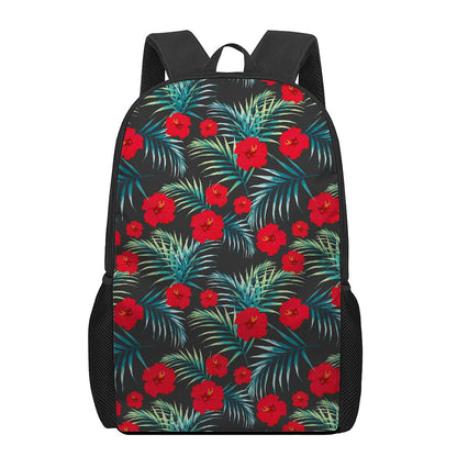 Tropical Hibiscus Leaves Pattern Print 17 Inch Backpack