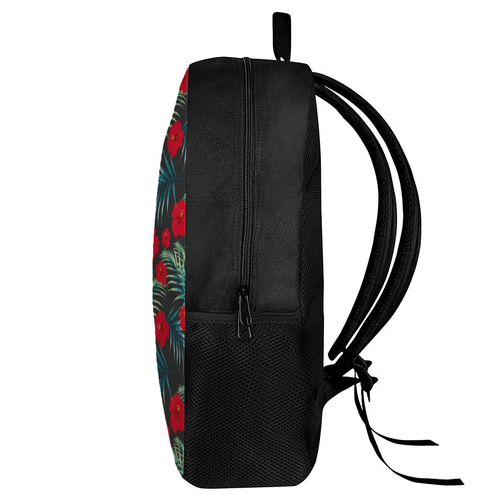 Tropical Hibiscus Leaves Pattern Print 17 Inch Backpack