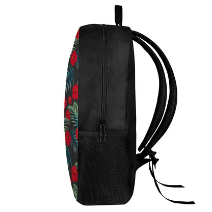 Tropical Hibiscus Leaves Pattern Print 17 Inch Backpack