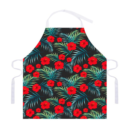 Tropical Hibiscus Leaves Pattern Print Adjustable Apron