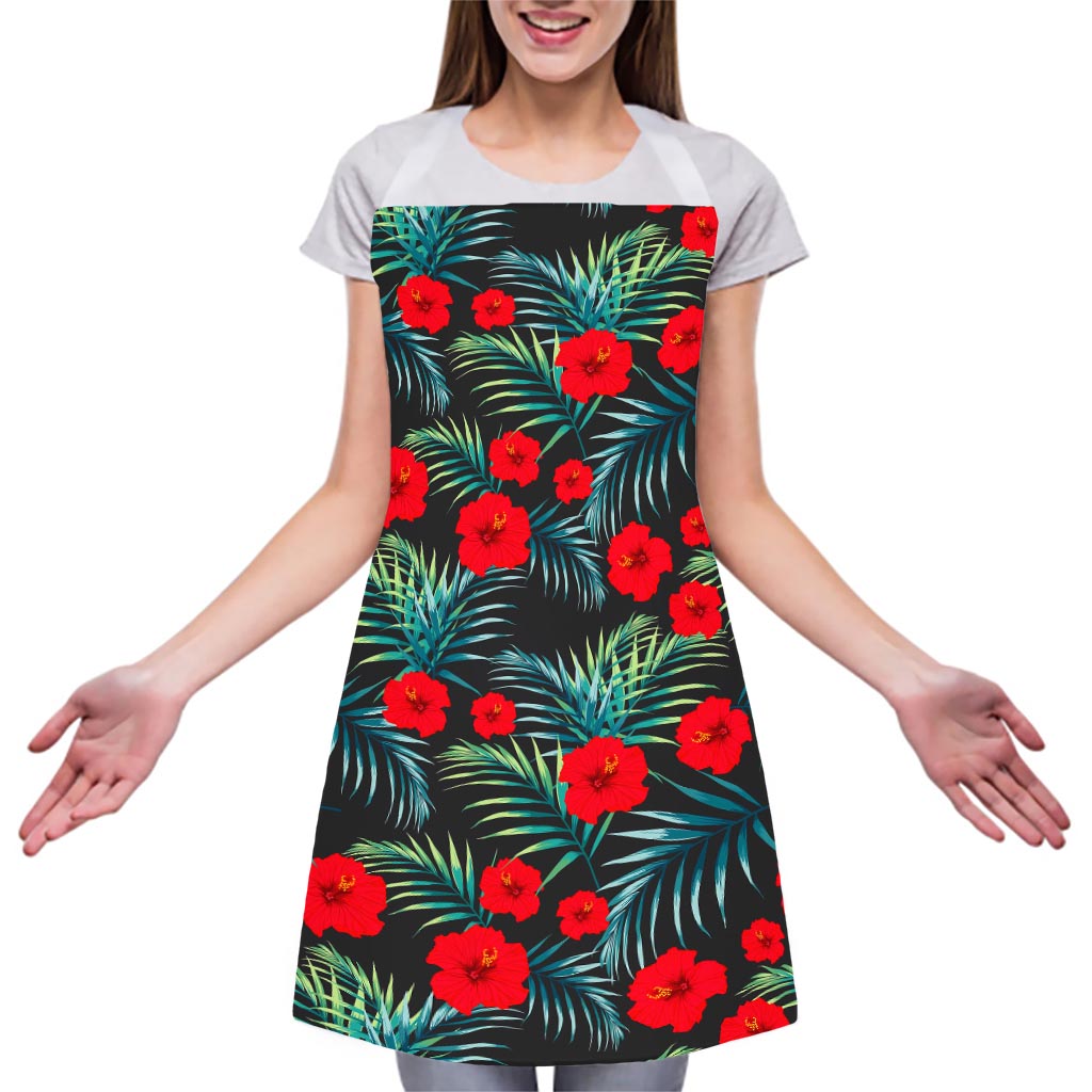 Tropical Hibiscus Leaves Pattern Print Adjustable Apron