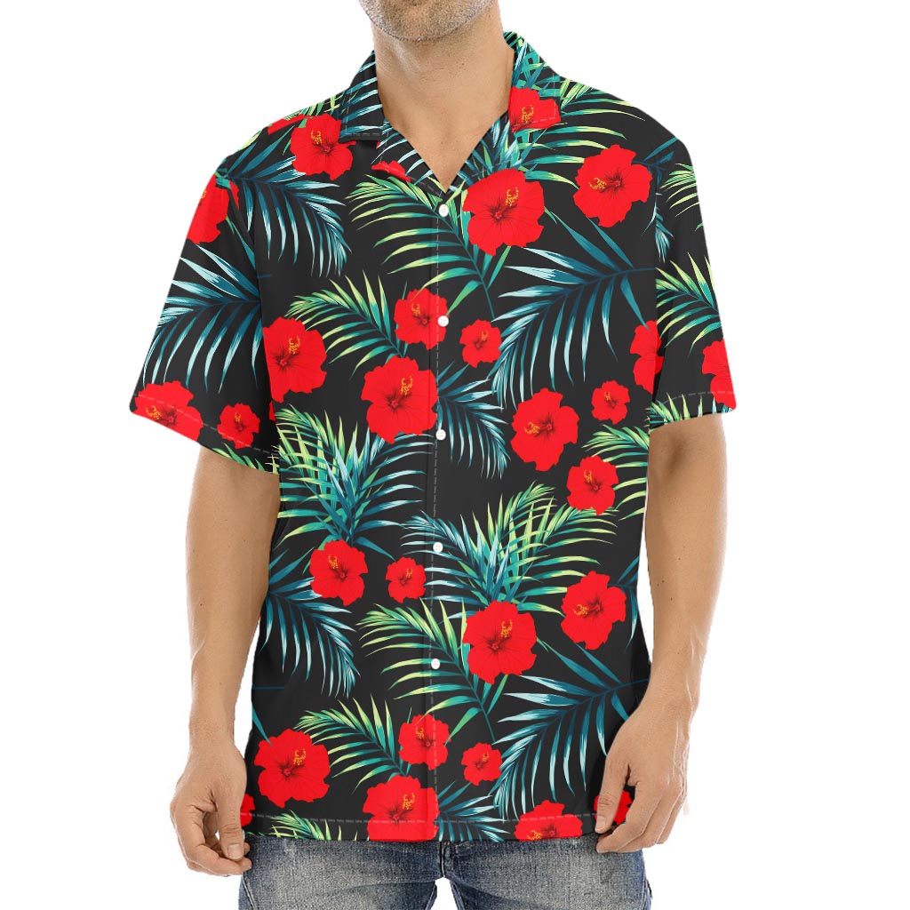 Tropical Hibiscus Leaves Pattern Print Aloha Shirt