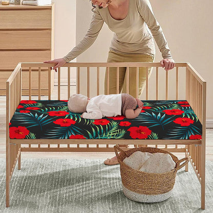 Tropical Hibiscus Leaves Pattern Print Baby Crib Sheet
