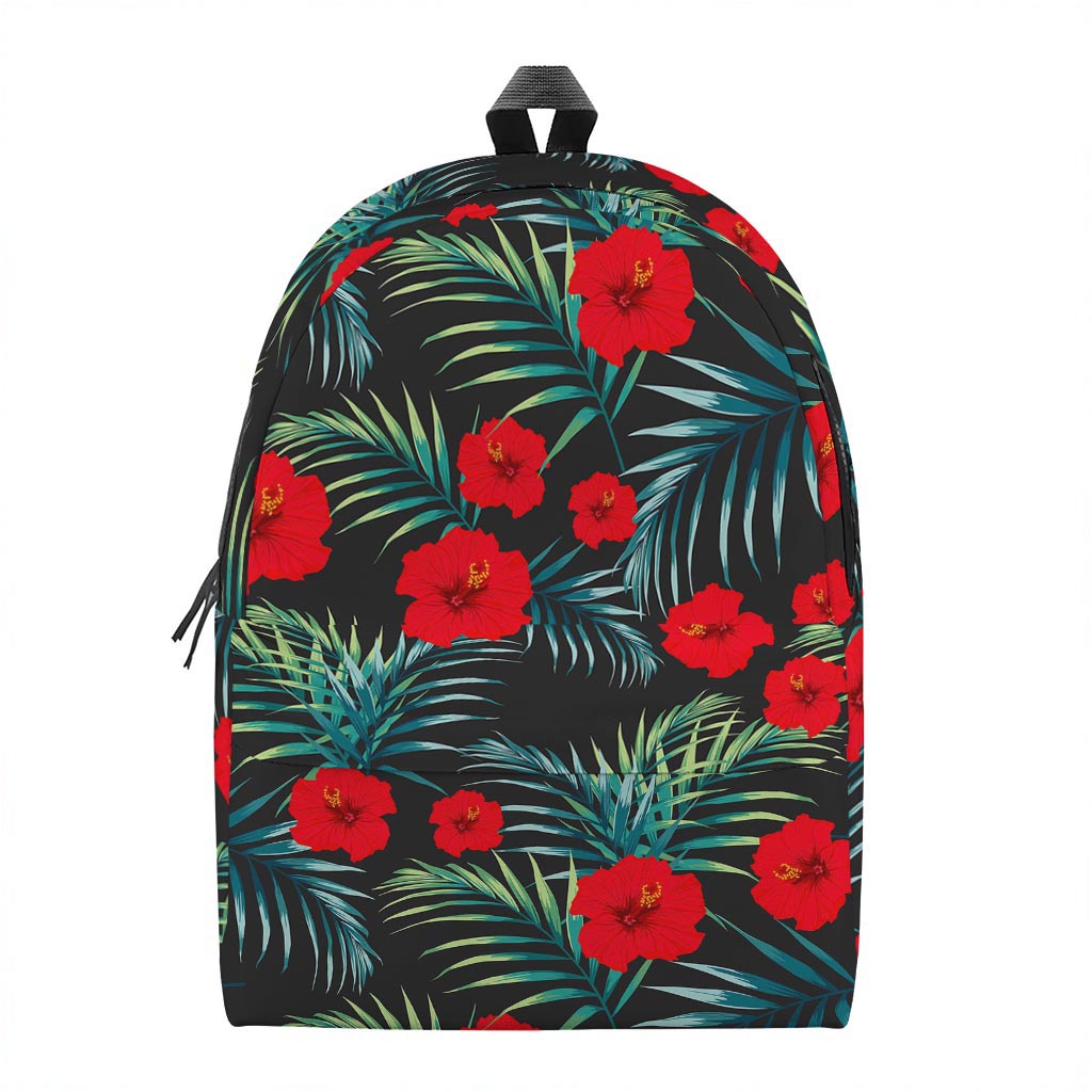 Tropical Hibiscus Leaves Pattern Print Backpack