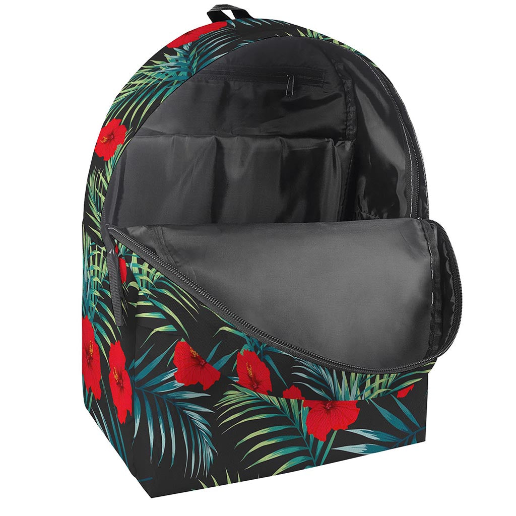 Tropical Hibiscus Leaves Pattern Print Backpack