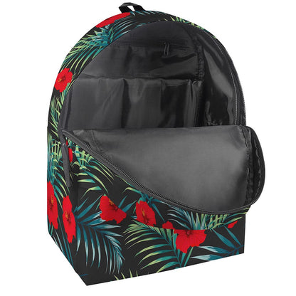 Tropical Hibiscus Leaves Pattern Print Backpack