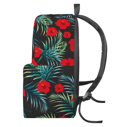 Tropical Hibiscus Leaves Pattern Print Backpack