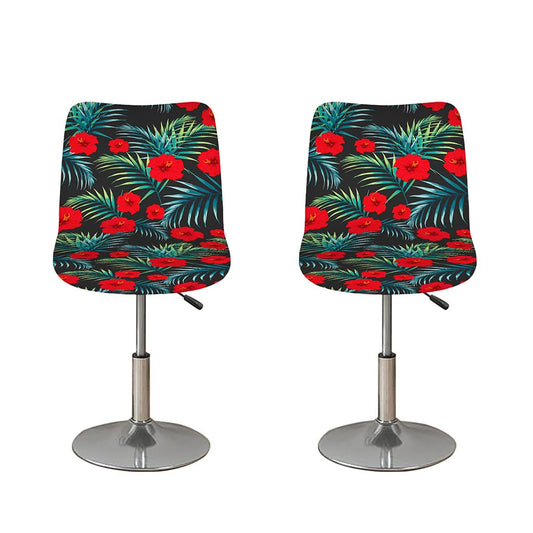 Tropical Hibiscus Leaves Pattern Print Bar Stool Covers