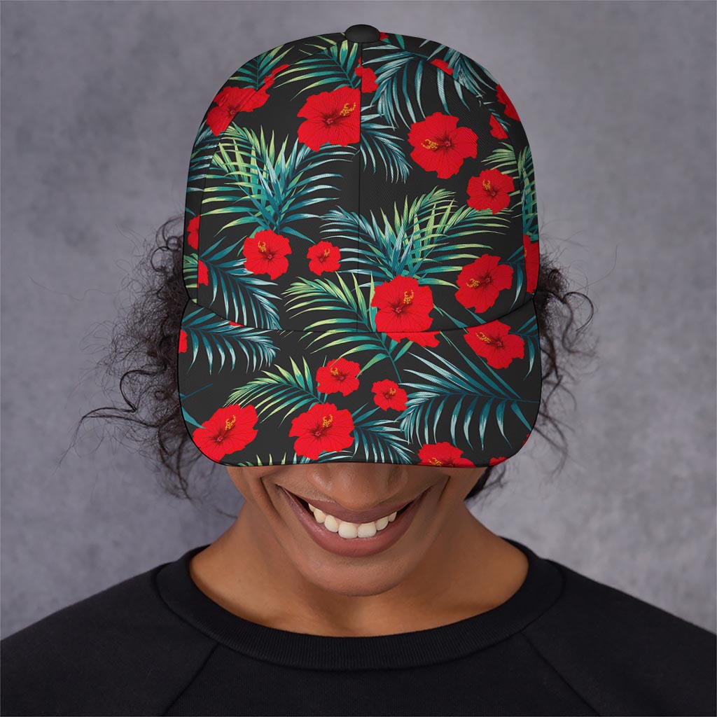 Tropical Hibiscus Leaves Pattern Print Baseball Cap