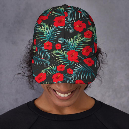 Tropical Hibiscus Leaves Pattern Print Baseball Cap