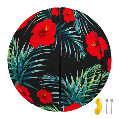 Tropical Hibiscus Leaves Pattern Print Basketball