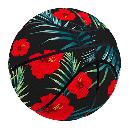 Tropical Hibiscus Leaves Pattern Print Basketball