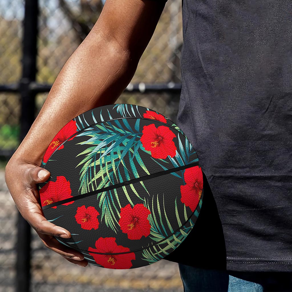 Tropical Hibiscus Leaves Pattern Print Basketball