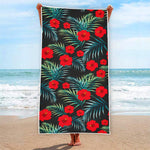 Tropical Hibiscus Leaves Pattern Print Beach Towel
